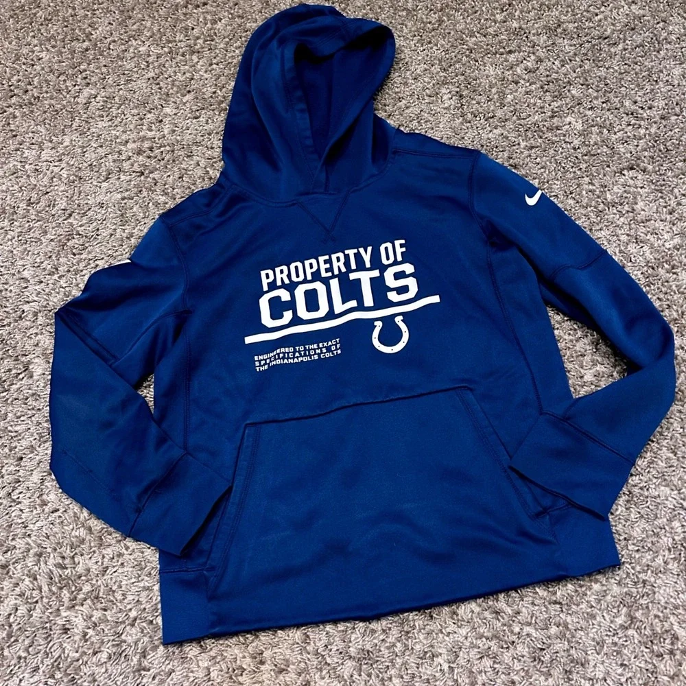 Nike Indianapolis Colts Kids Blue Therma-FIT Pullover‎ Hoodie Size Medium 10/12